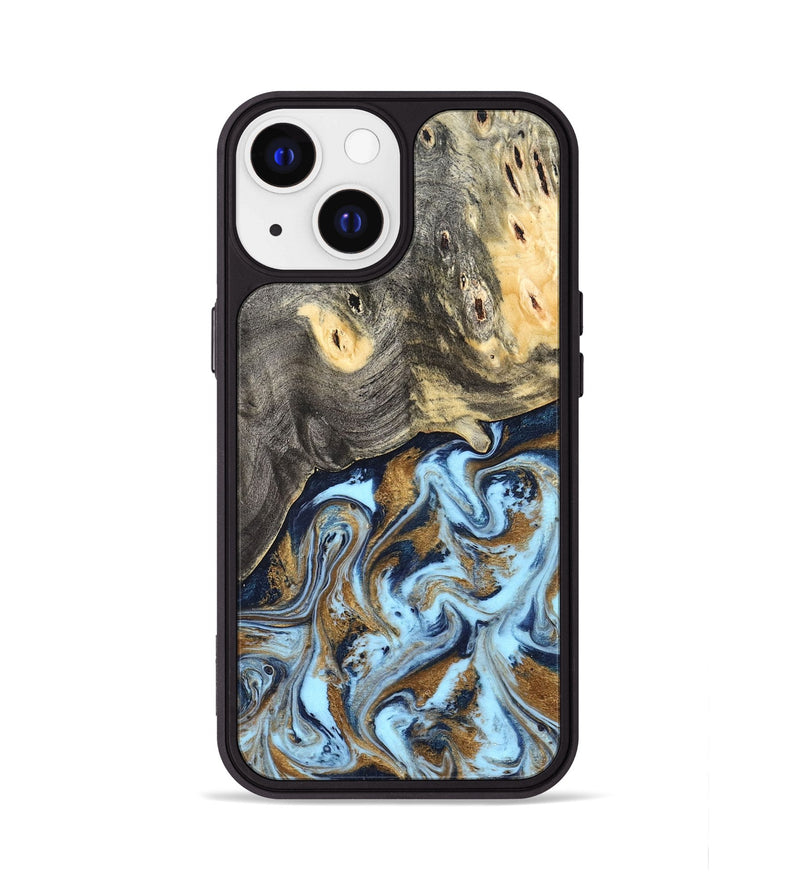 iPhone 13 Wood Phone Case - Nevaeh (Teal & Gold, 827088)