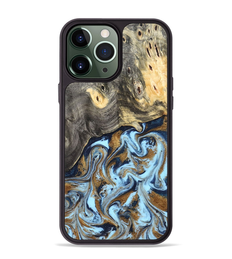 iPhone 13 Pro Max Wood Phone Case - Nevaeh (Teal & Gold, 827088)