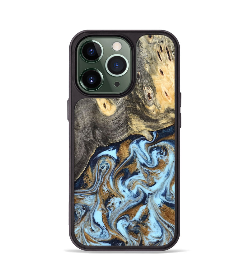 iPhone 13 Pro Wood Phone Case - Nevaeh (Teal & Gold, 827088)
