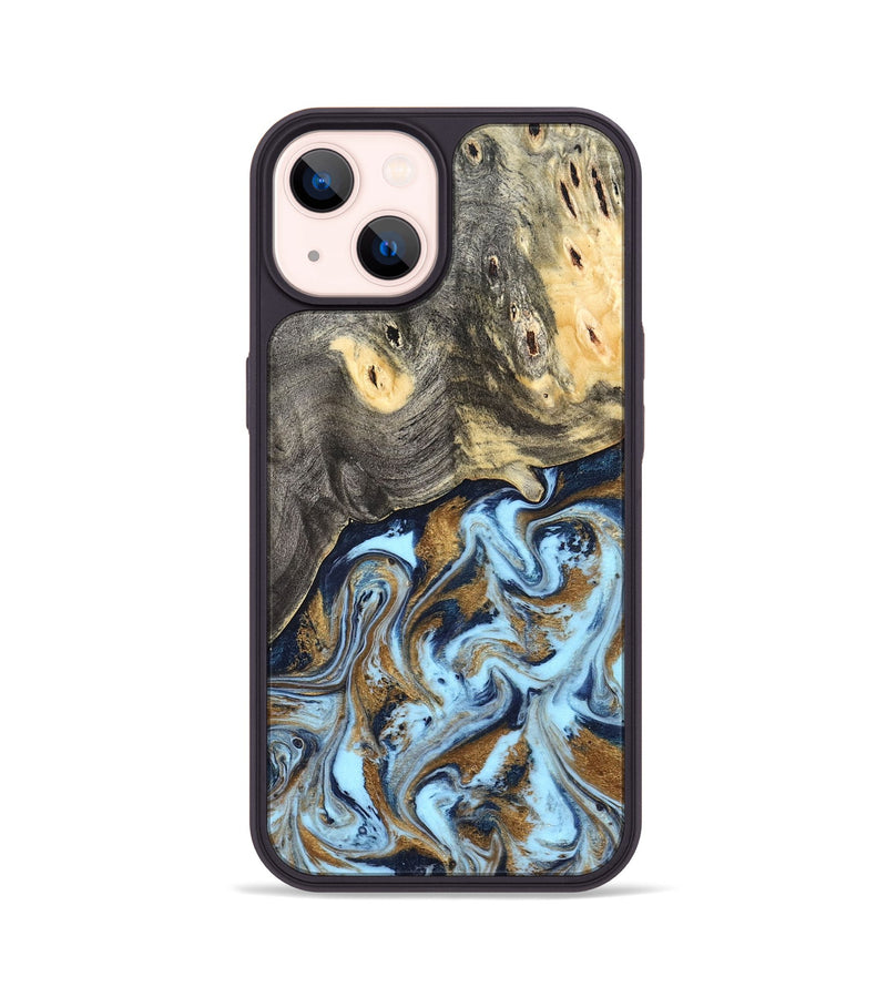 iPhone 14 Wood Phone Case - Nevaeh (Teal & Gold, 827088)