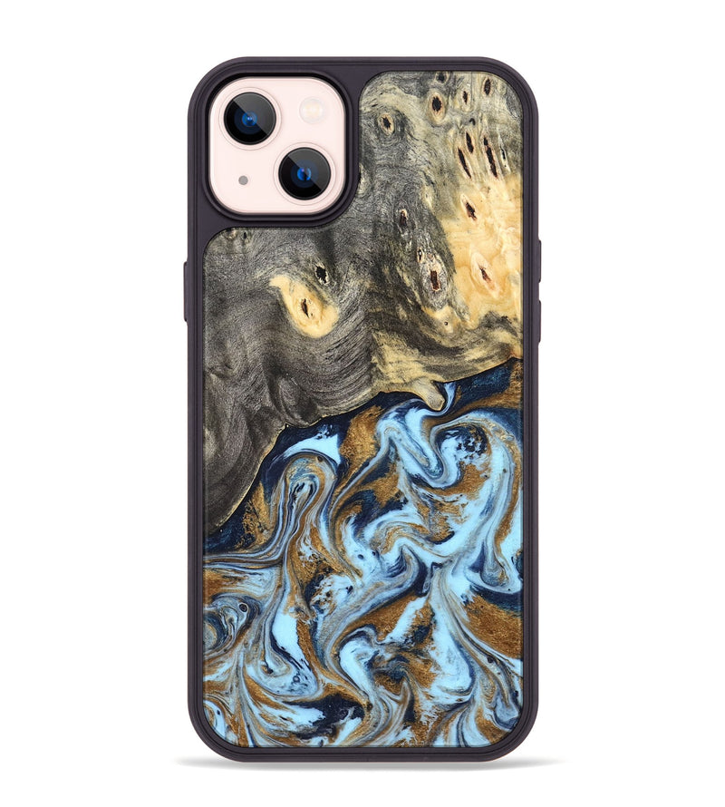 iPhone 14 Plus Wood Phone Case - Nevaeh (Teal & Gold, 827088)