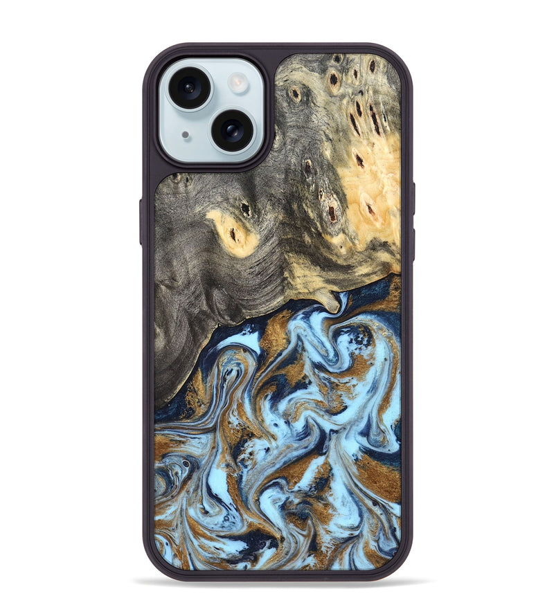 iPhone 15 Plus Wood Phone Case - Nevaeh (Teal & Gold, 827088)