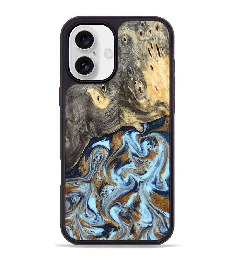 iPhone 16 Plus Wood Phone Case - Nevaeh (Teal & Gold, 827088)