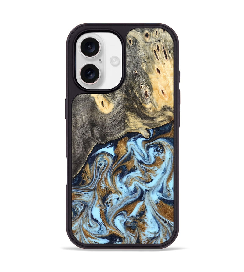 iPhone 17 Wood Phone Case - Nevaeh (Teal & Gold, 827088)