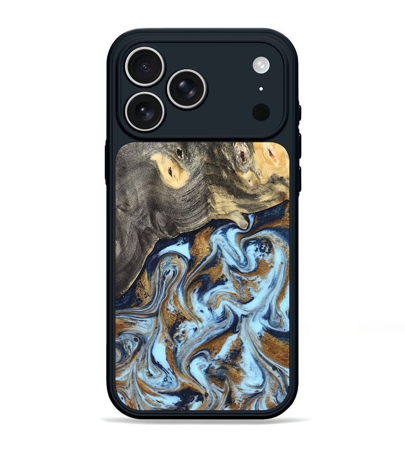 iPhone 17 Pro Max Wood Phone Case - Nevaeh (Teal & Gold, 827088)