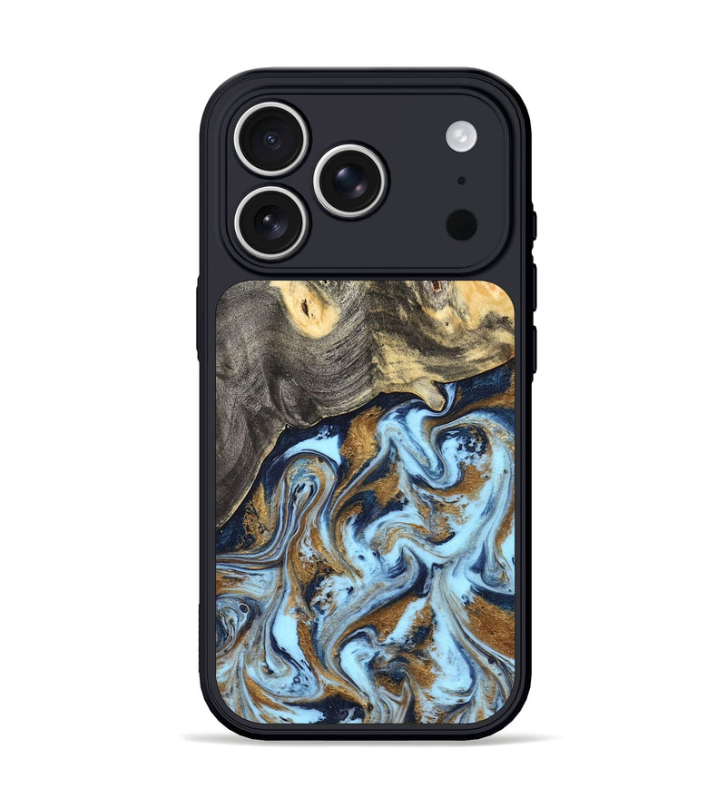 iPhone 17 Pro Wood Phone Case - Nevaeh (Teal & Gold, 827088)