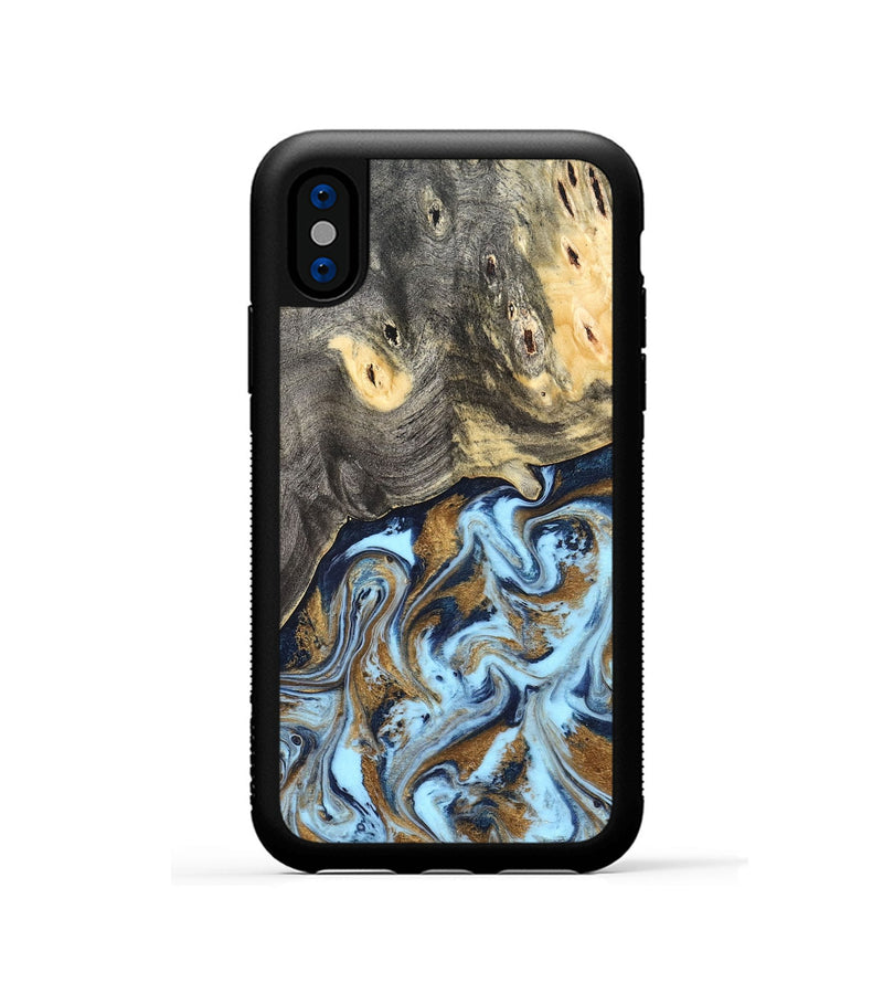 iPhone Xs Wood Phone Case - Nevaeh (Teal & Gold, 827088)