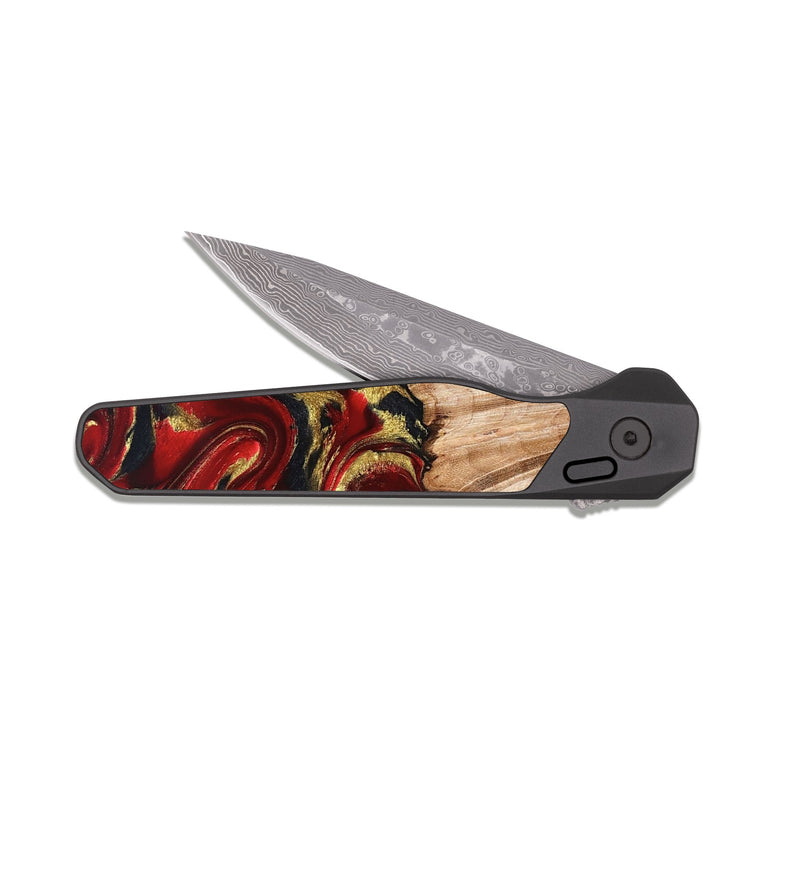 EDC Dark Damascus Wood Pocket Knife - Bert (Red, 827129)