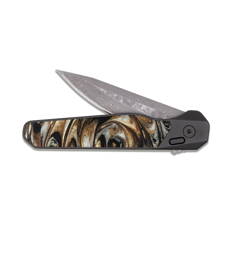 EDC Dark Damascus ResinArt Pocket Knife - Nyra (Black & White, 827144)