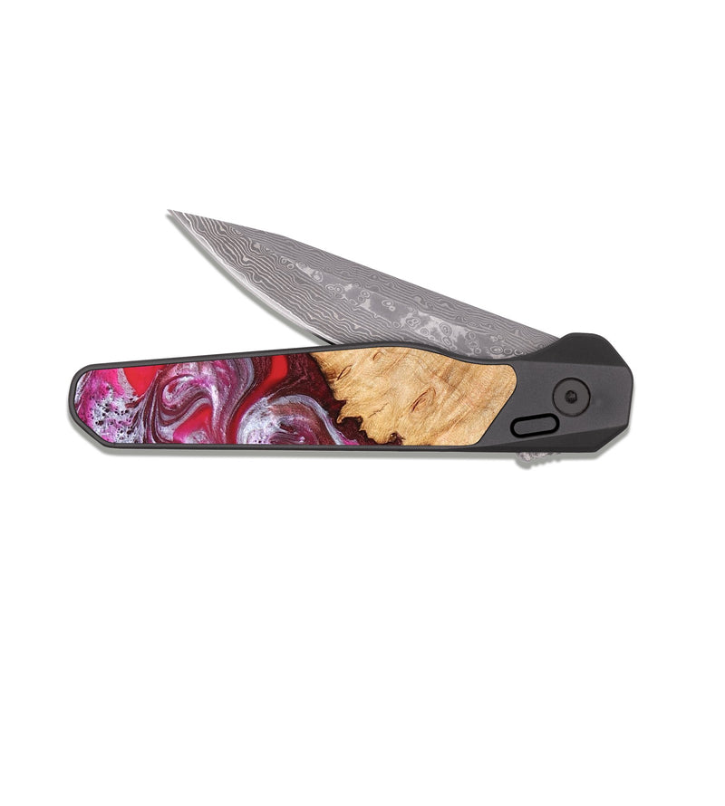 EDC Dark Damascus Wood Pocket Knife - Arden (Red, 827146)