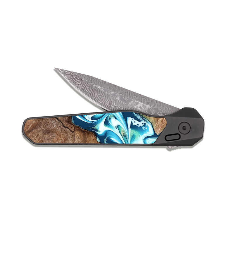 EDC Dark Damascus Wood Pocket Knife - Ailani (Blue, 827182)
