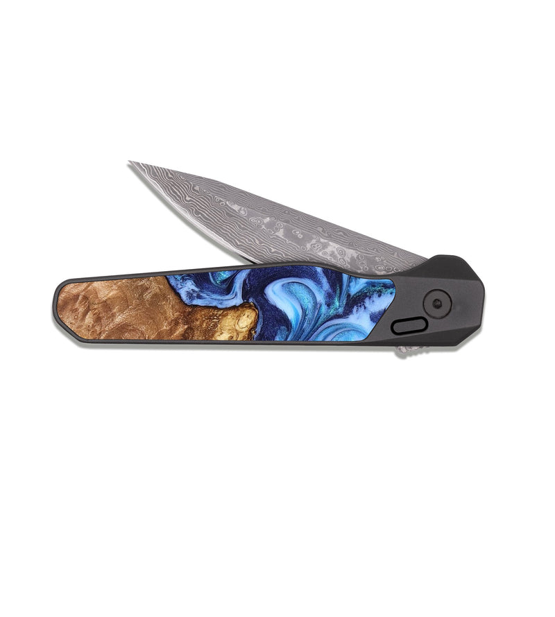 EDC Dark Damascus Wood Pocket Knife - Alonso (Blue, 827186)