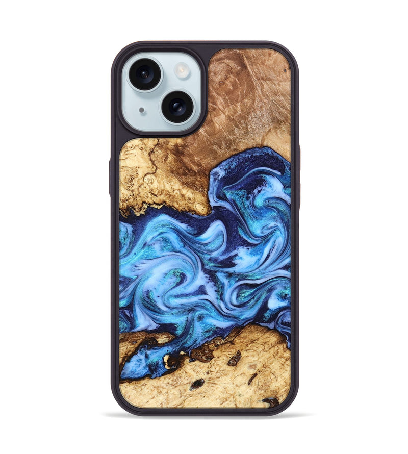 iPhone 15 Wood Phone Case - Alonso (Blue, 827186)