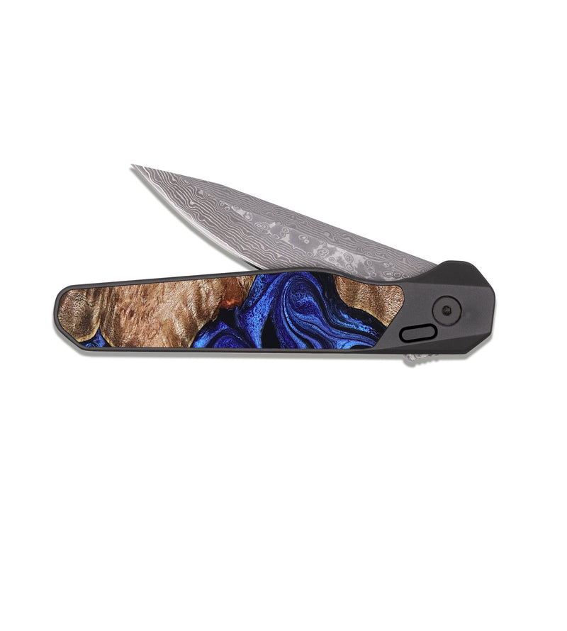 EDC Dark Damascus Wood Pocket Knife - Miah (Blue, 827187)