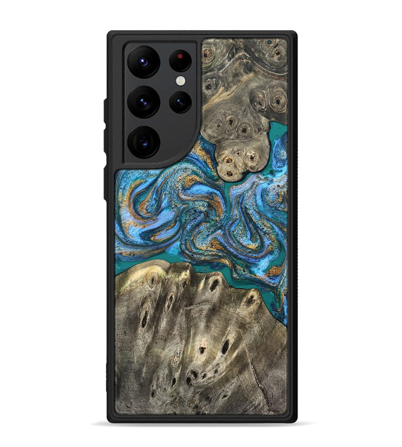 Galaxy S22 Ultra Wood Phone Case - Aspyn (Teal & Gold, 827212)