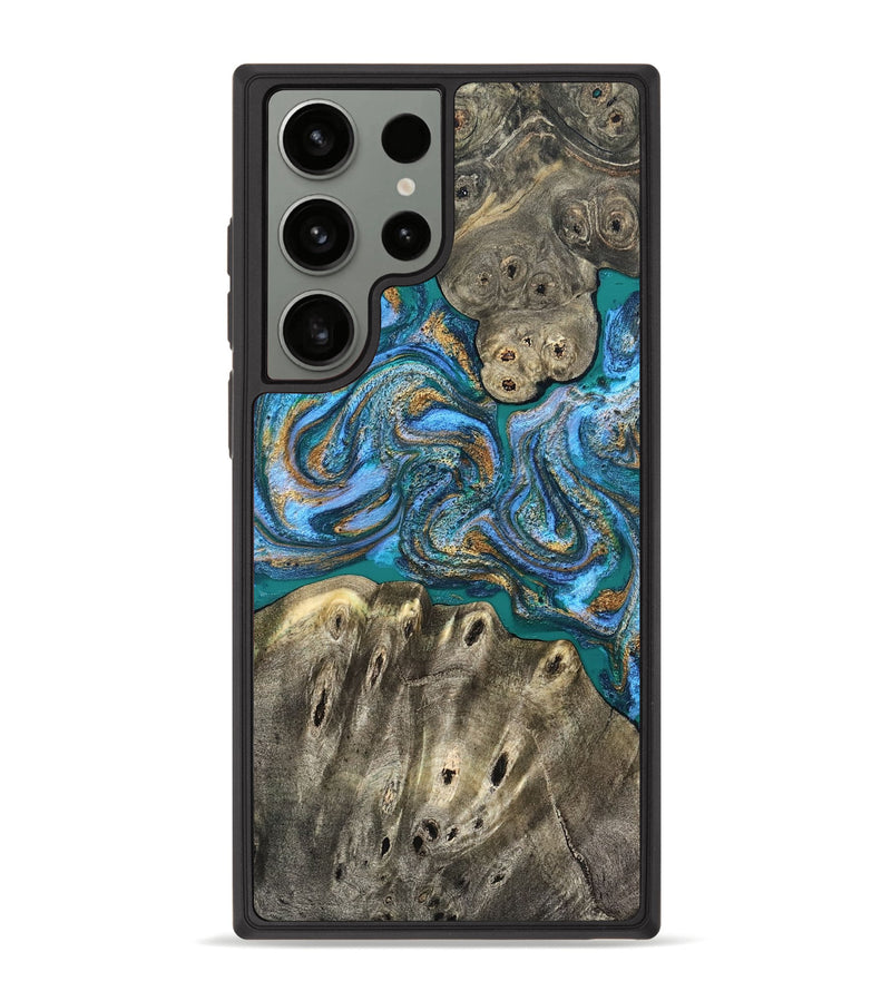 Galaxy S23 Ultra Wood Phone Case - Aspyn (Teal & Gold, 827212)