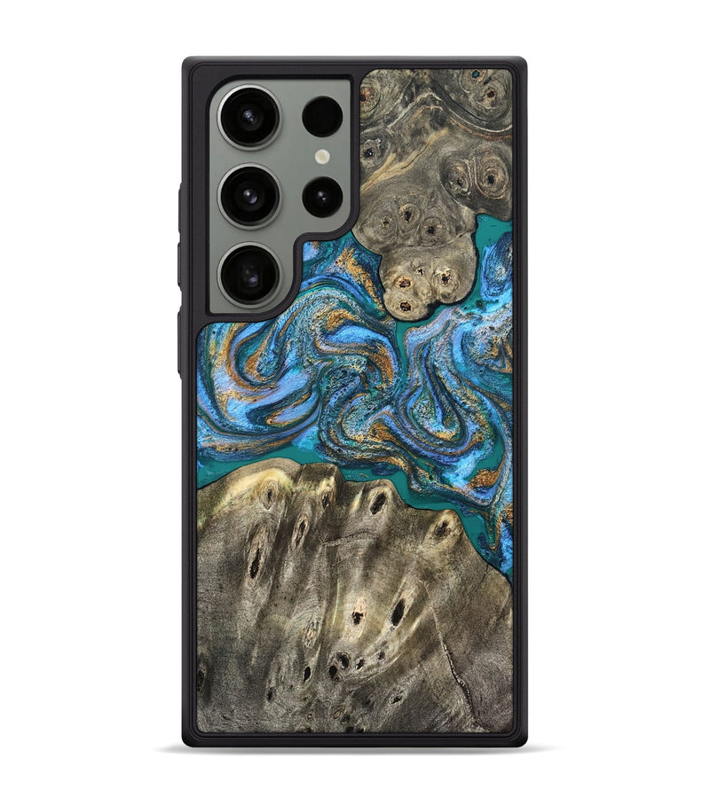 Galaxy S24 Ultra Wood Phone Case - Aspyn (Teal & Gold, 827212)