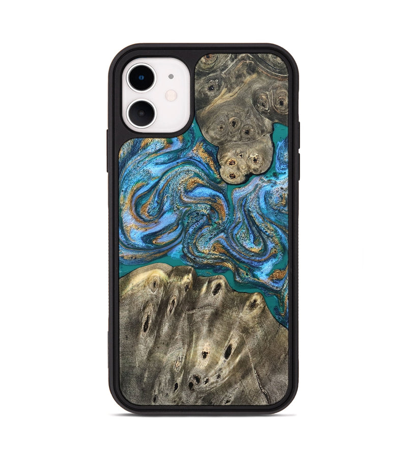 iPhone 11 Wood Phone Case - Aspyn (Teal & Gold, 827212)