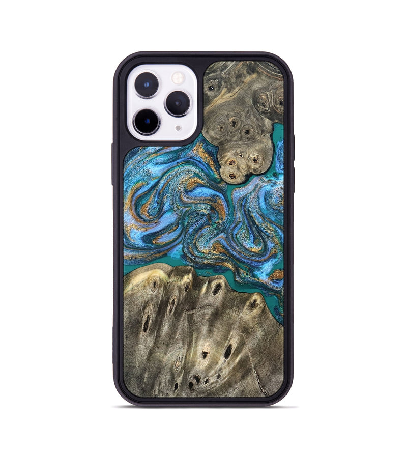 iPhone 11 Pro Wood Phone Case - Aspyn (Teal & Gold, 827212)