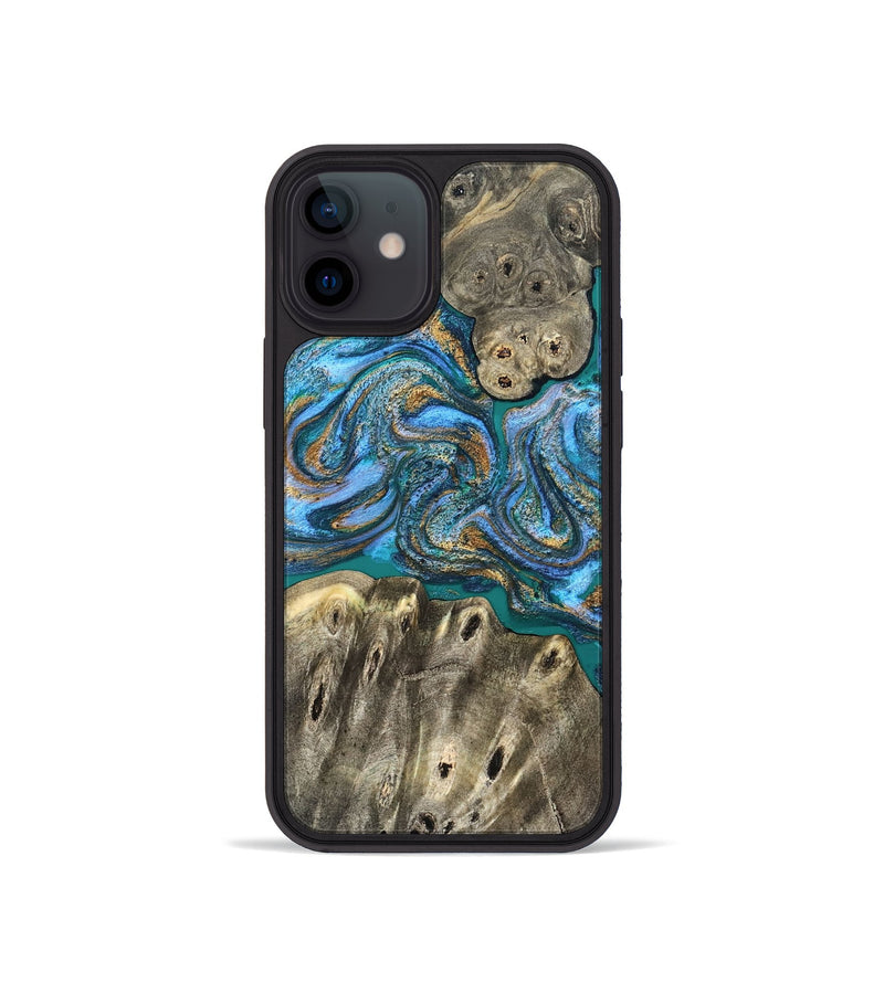 iPhone 12 mini Wood Phone Case - Aspyn (Teal & Gold, 827212)