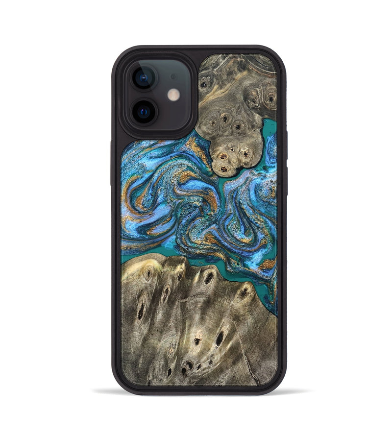 iPhone 12 Wood Phone Case - Aspyn (Teal & Gold, 827212)