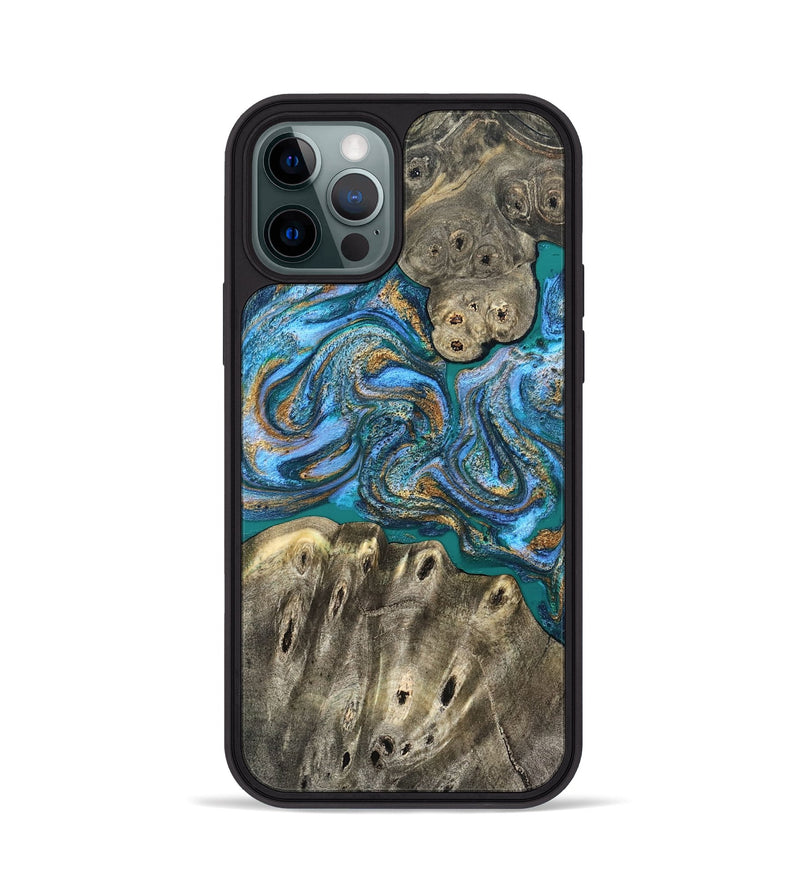 iPhone 12 Pro Wood Phone Case - Aspyn (Teal & Gold, 827212)