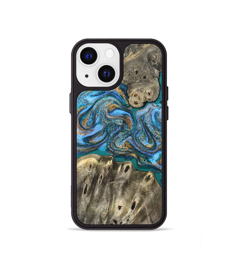 iPhone 13 mini Wood Phone Case - Aspyn (Teal & Gold, 827212)
