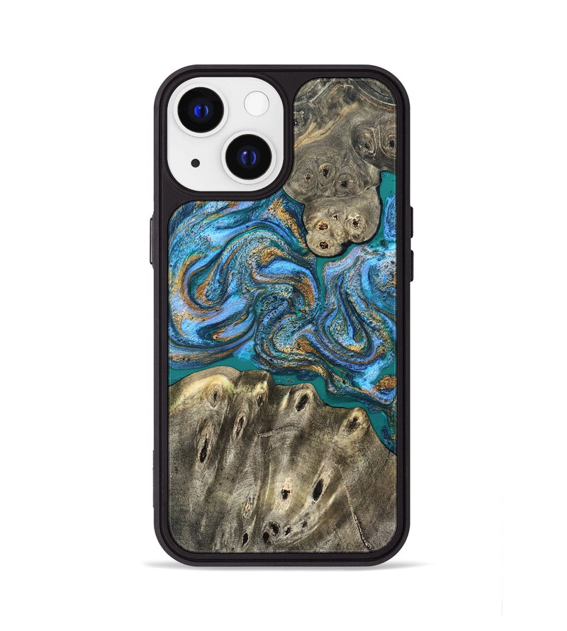 iPhone 13 Wood Phone Case - Aspyn (Teal & Gold, 827212)