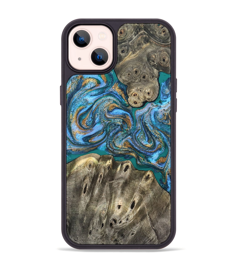 iPhone 14 Plus Wood Phone Case - Aspyn (Teal & Gold, 827212)
