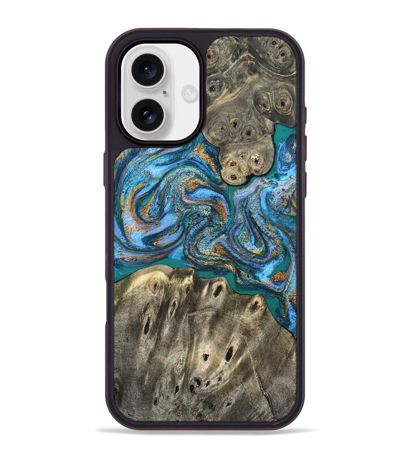 iPhone 16 Plus Wood Phone Case - Aspyn (Teal & Gold, 827212)