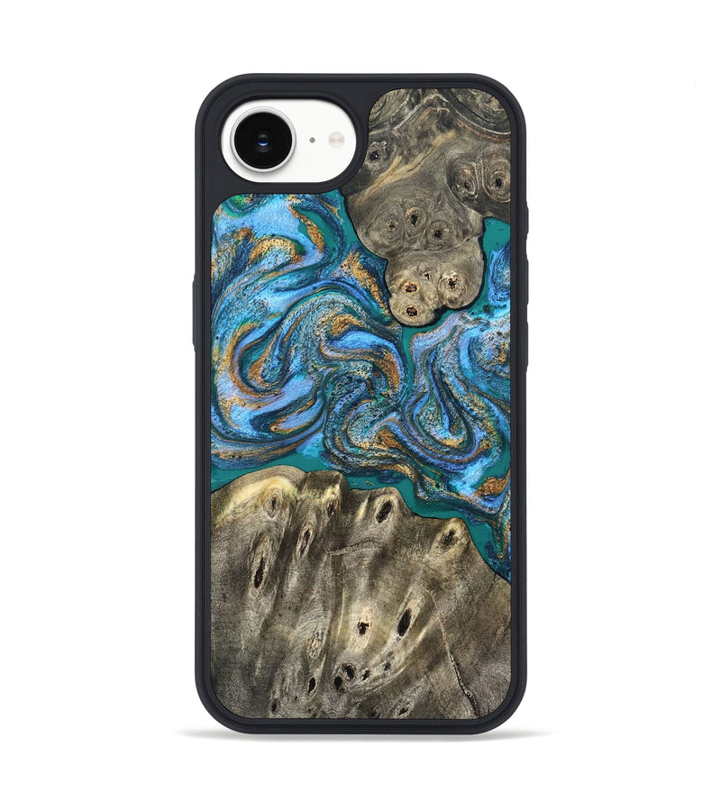 iPhone 16e Wood Phone Case - Aspyn (Teal & Gold, 827212)