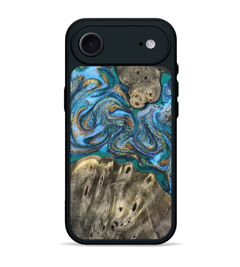 iPhone 17 Air Wood Phone Case - Aspyn (Teal & Gold, 827212)