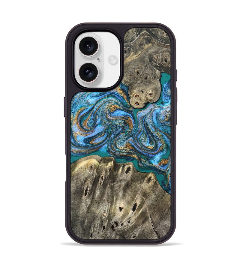 iPhone 17 Wood Phone Case - Aspyn (Teal & Gold, 827212)
