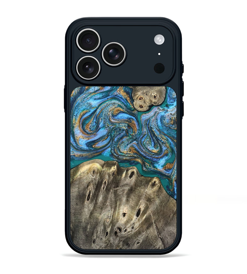 iPhone 17 Pro Max Wood Phone Case - Aspyn (Teal & Gold, 827212)
