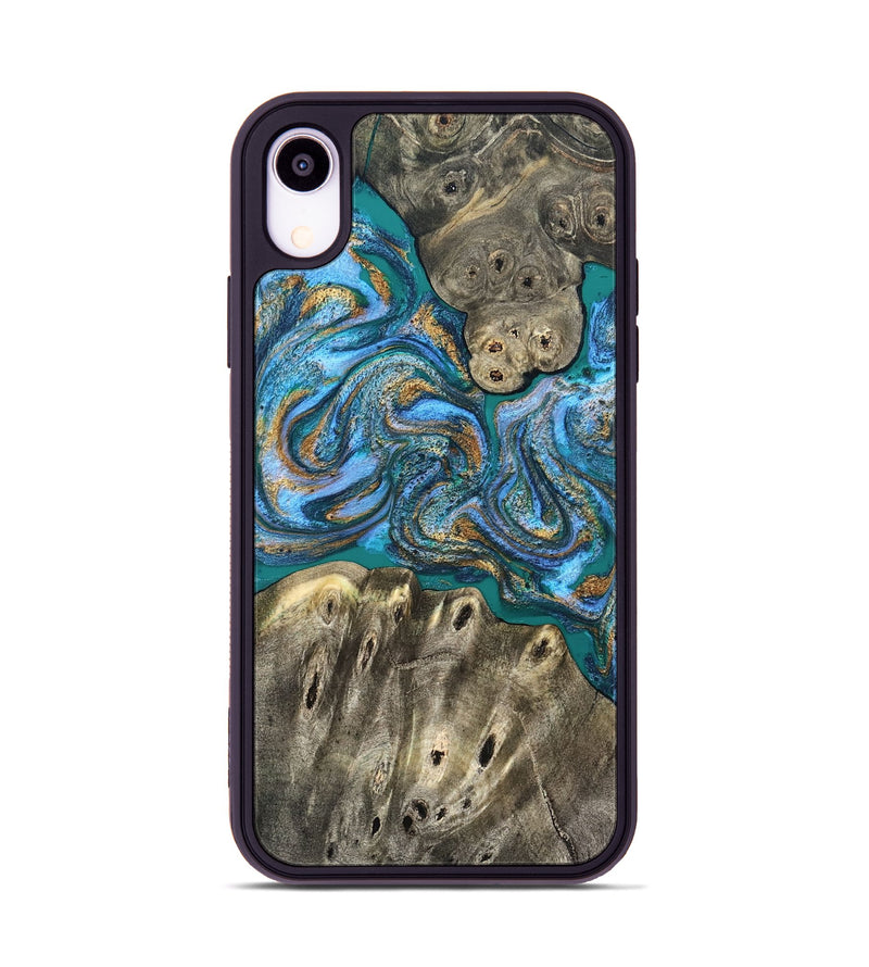 iPhone Xr Wood Phone Case - Aspyn (Teal & Gold, 827212)
