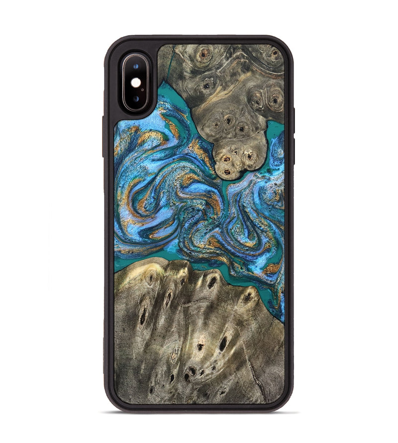 iPhone Xs Max Wood Phone Case - Aspyn (Teal & Gold, 827212)