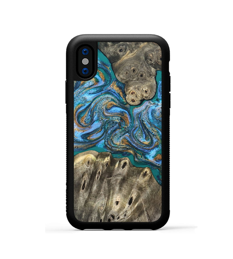 iPhone Xs Wood Phone Case - Aspyn (Teal & Gold, 827212)