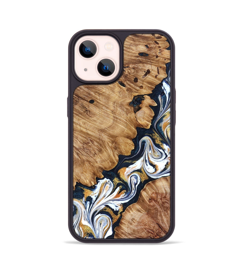 iPhone 14 Wood Phone Case - Mindi (Teal & Gold, 827213)