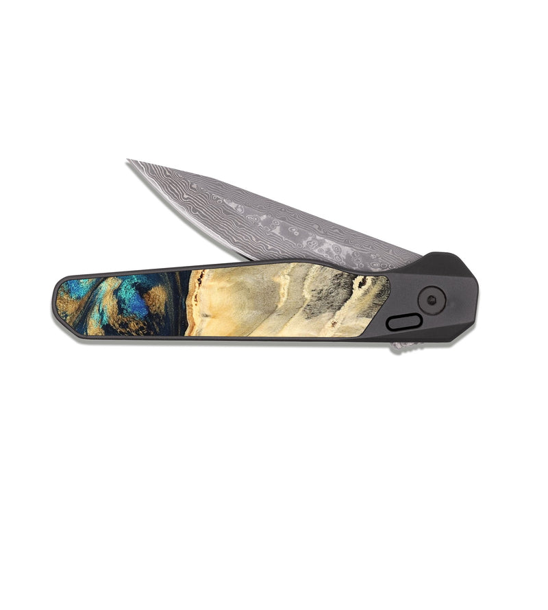 EDC Dark Damascus Wood Pocket Knife - Miller (Teal & Gold, 827215)