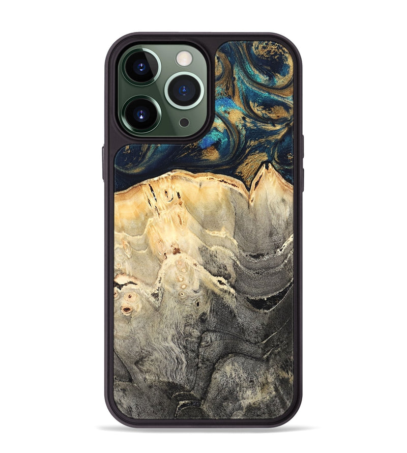 iPhone 13 Pro Max Wood Phone Case - Miller (Teal & Gold, 827215)