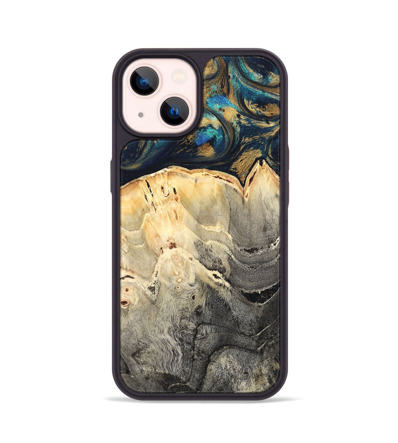 iPhone 14 Wood Phone Case - Miller (Teal & Gold, 827215)