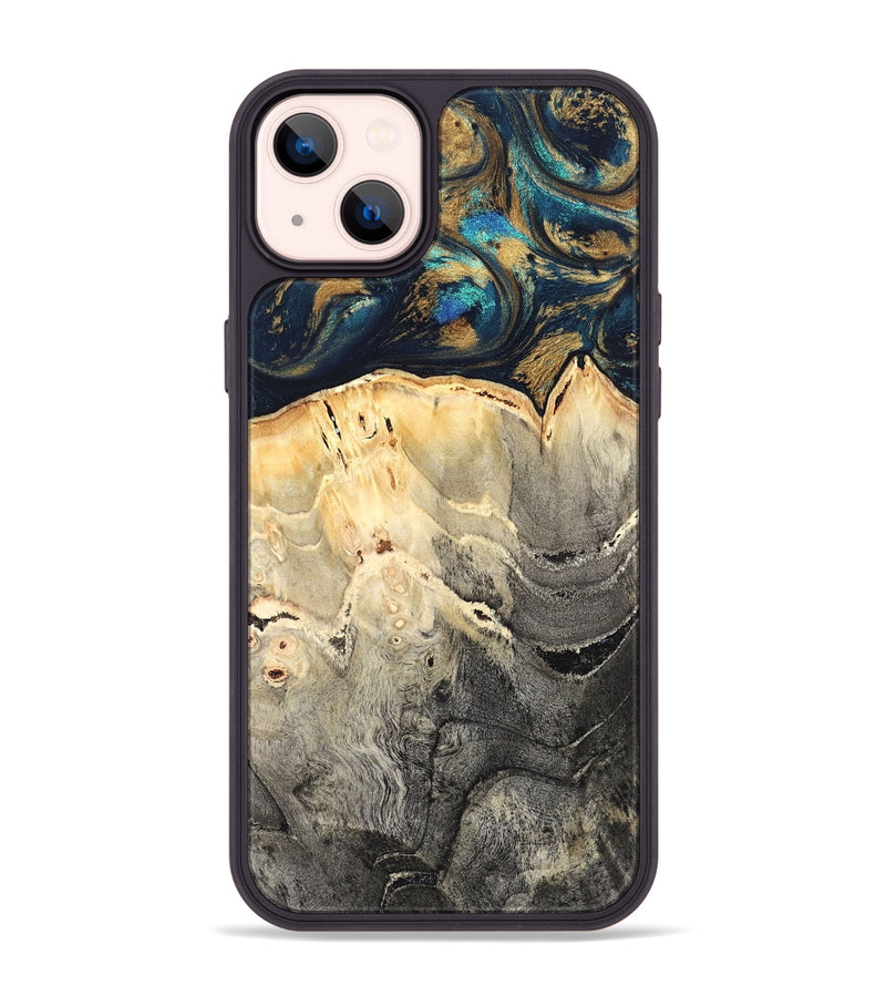 iPhone 14 Plus Wood Phone Case - Miller (Teal & Gold, 827215)