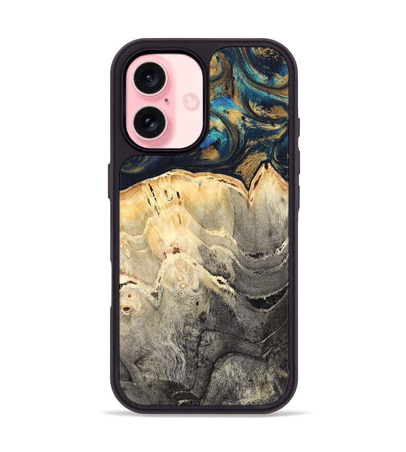 iPhone 16 Wood Phone Case - Miller (Teal & Gold, 827215)