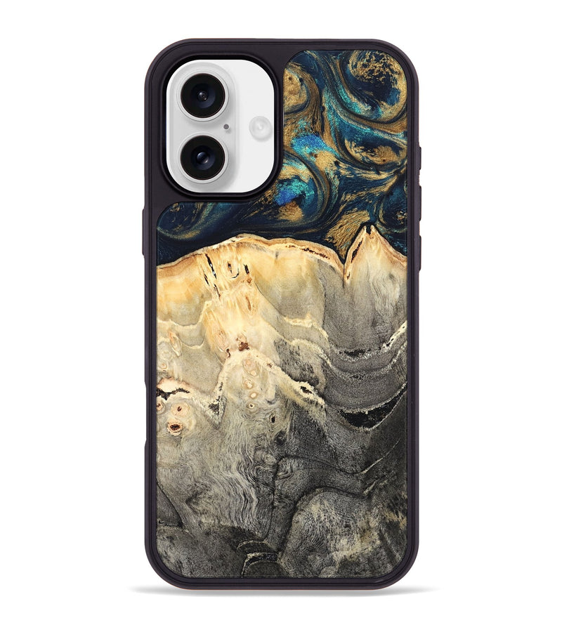 iPhone 16 Plus Wood Phone Case - Miller (Teal & Gold, 827215)