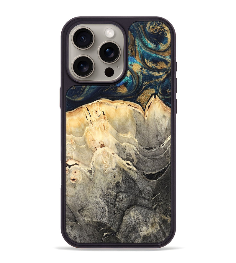 iPhone 16 Pro Max Wood Phone Case - Miller (Teal & Gold, 827215)