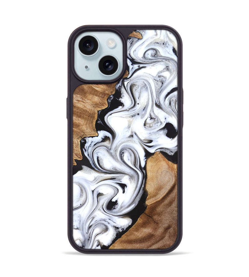 iPhone 15 Wood Phone Case - Ameer (Black & White, 827220)