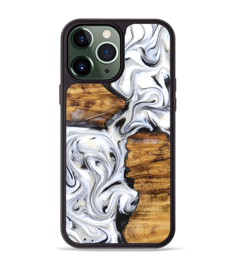 iPhone 13 Pro Max Wood Phone Case - Jett (Black & White, 827222)