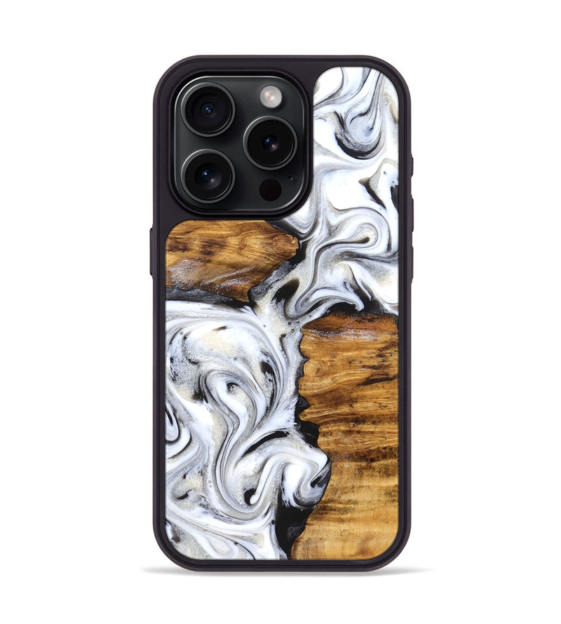 iPhone 15 Pro Wood Phone Case - Jett (Black & White, 827222)