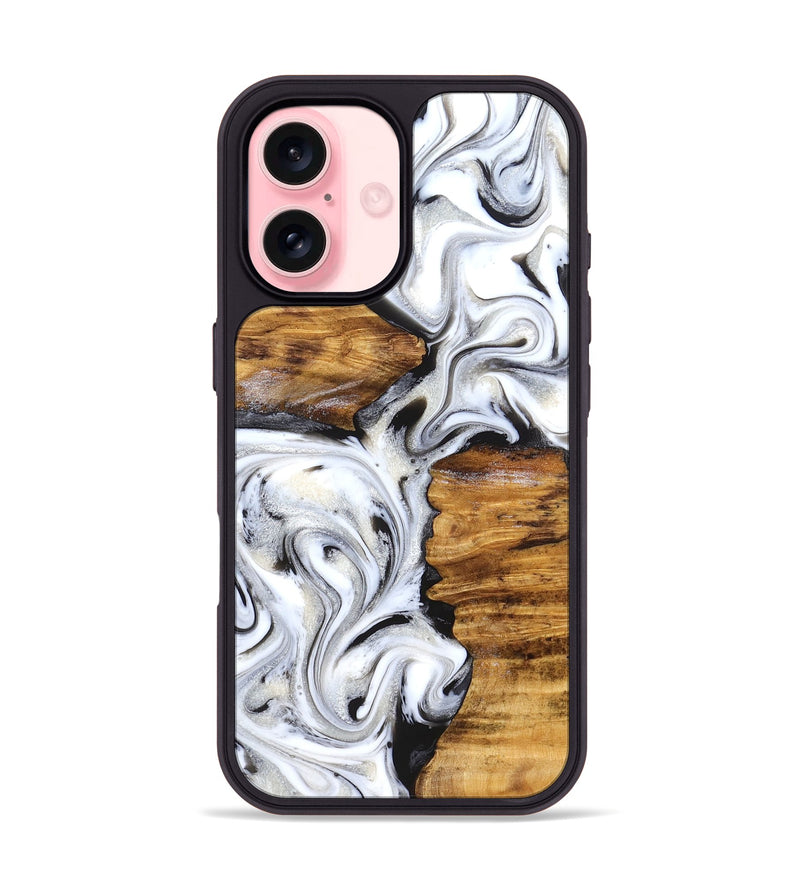 iPhone 16 Wood Phone Case - Jett (Black & White, 827222)