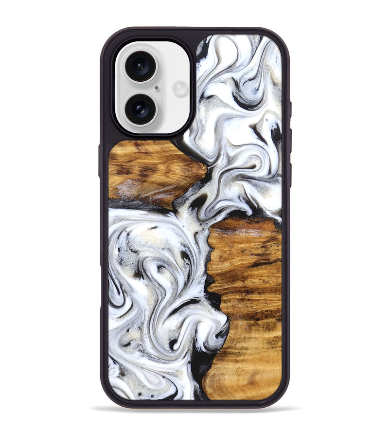 iPhone 16 Plus Wood Phone Case - Jett (Black & White, 827222)